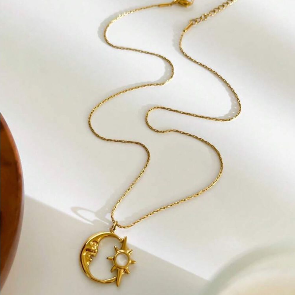 Gold Moon & Sun Necklace M666